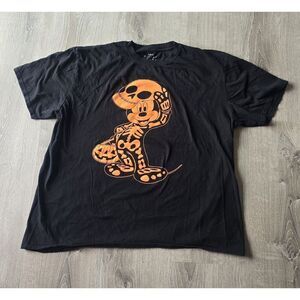 Disney Mickey Mouse Halloween Skeleton Orange and Black T-Shirt Sz 2XL